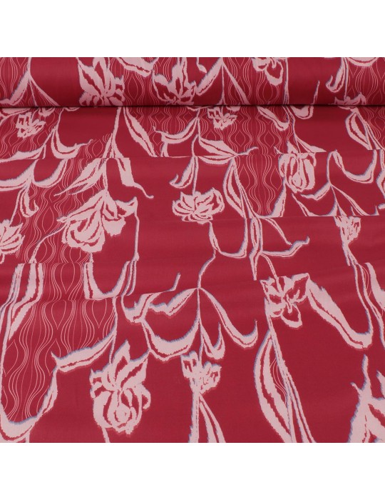 Tissu voile de coton floral rouge