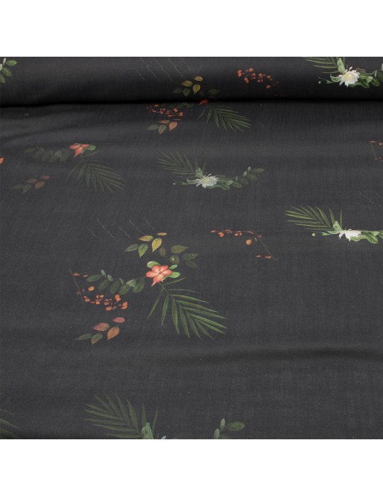 Tissu cretonne fleurs noir