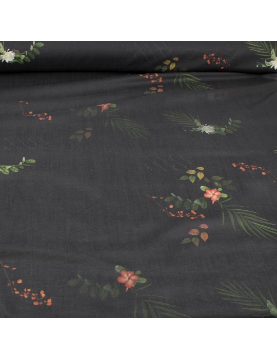 Tissu cretonne fleurs noir