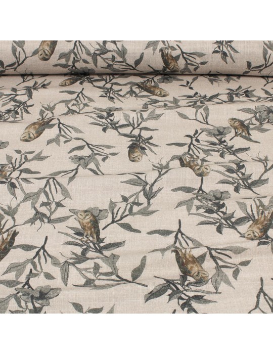 Tissu cretonne imprimé chouette gris