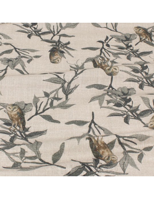 Tissu cretonne imprimé chouette gris