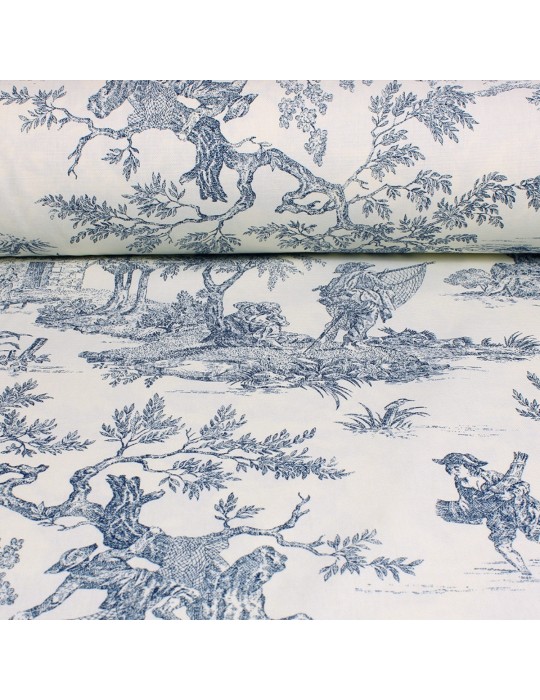 Tissu Toile de jouy grande largeur bachette bleu