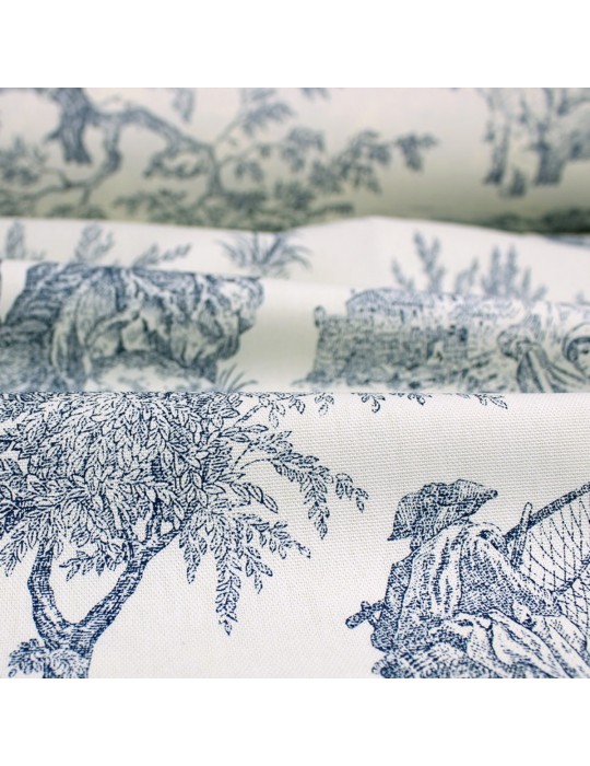 Tissu Toile de jouy grande largeur bachette bleu