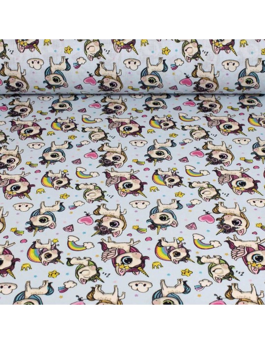 Coupon tissu cretonne licorne 300 x 150 cm bleu