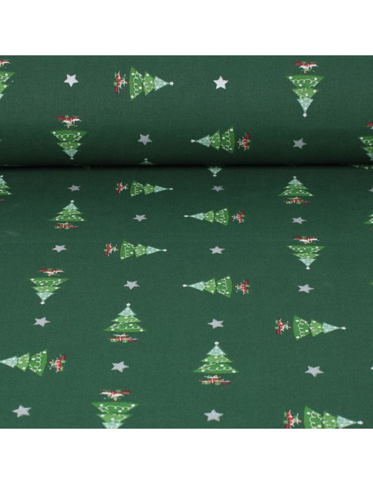 Tissu coton imprimé sapin Noël vert