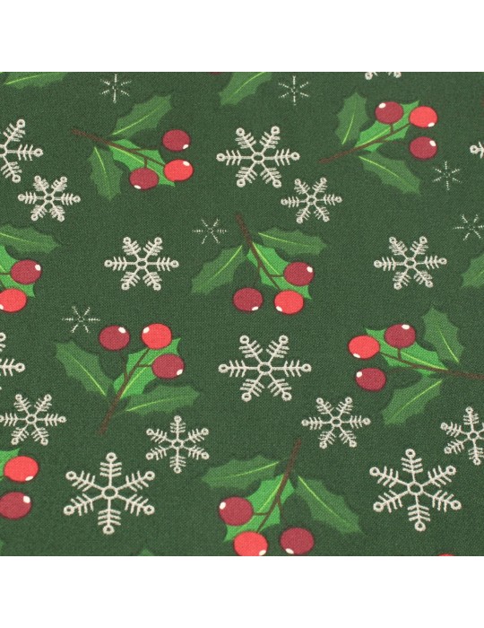Coupon coton imprimé houx Noël vert/argent 50 x 50 cm