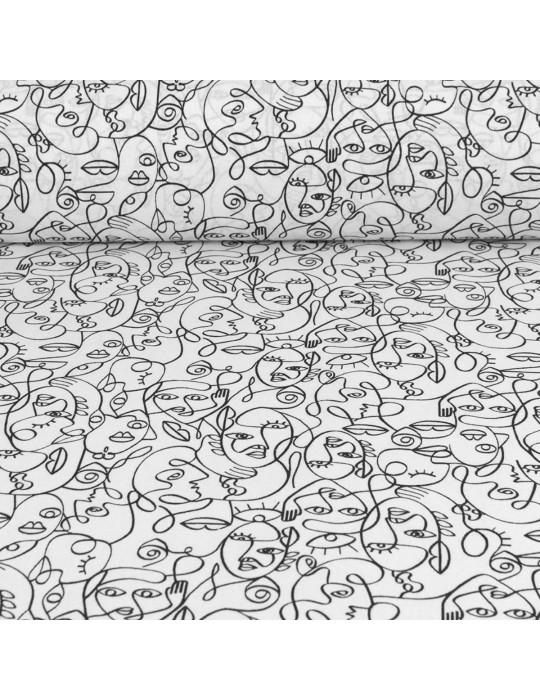 Toile à drap imprimée art cubique 255 cm blanc