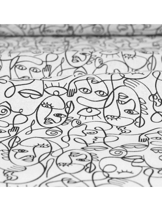 Toile à drap imprimée art cubique 255 cm blanc