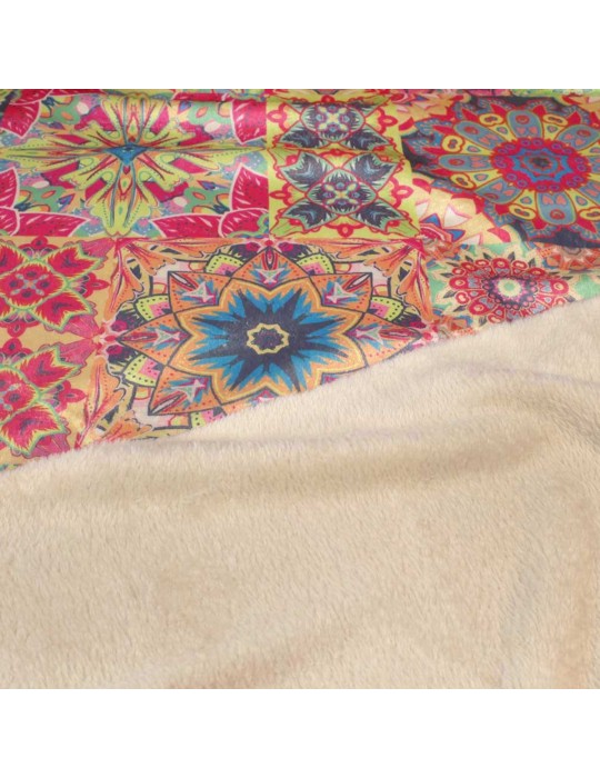 Tissu velours imprimé géométrique envers fourrure