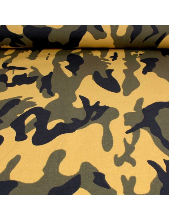 Tissu coton imprimé camouflage jaune