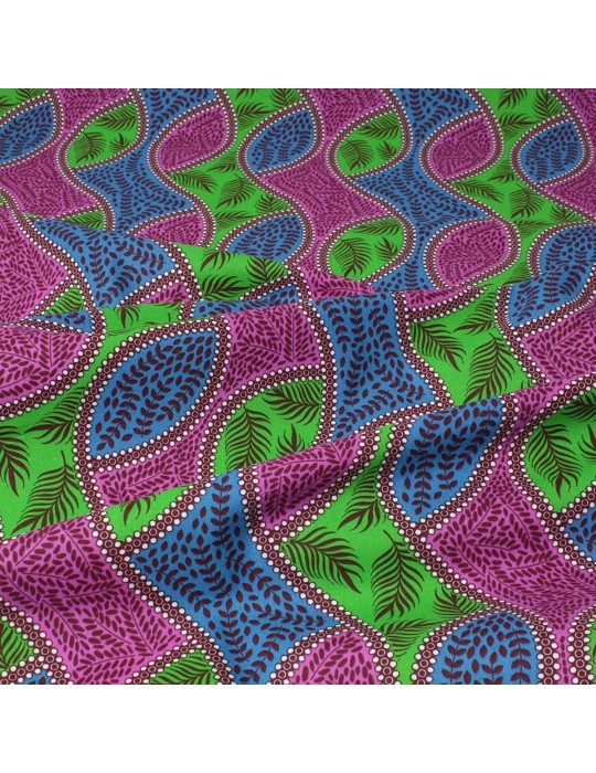 Coupon coton imprimé feuilles 50 x 50 cm fuchsia