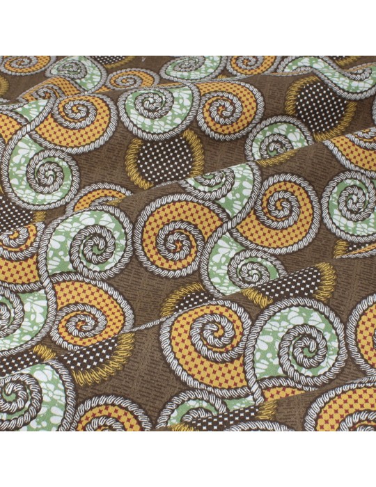 Coupon coton imprimé spirales 50 x 50 cm marron