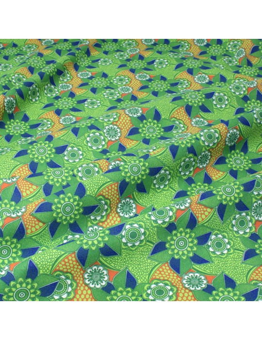 Coupon coton imprimé floral 50 x 50 cm vert
