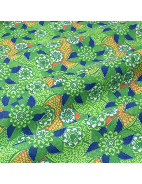 Coupon coton imprimé floral 50 x 50 cm vert