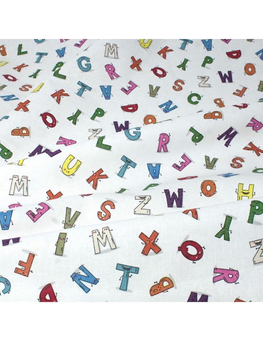 Coupon coton imprimé alphabet 50 x 150 cm blanc