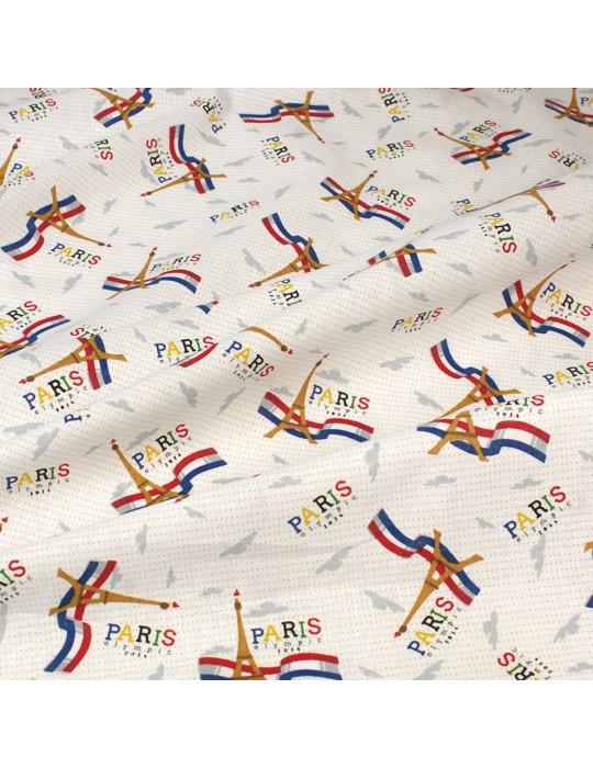 Coupon coton imprimé Paris Eiffel Olympique 50 x 150 cm