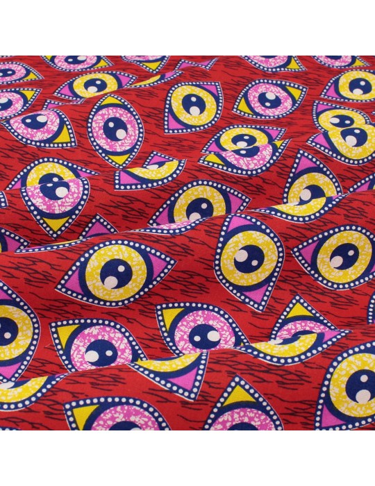Coupon coton patchwork africain yeux 50 x 50 cm rouge