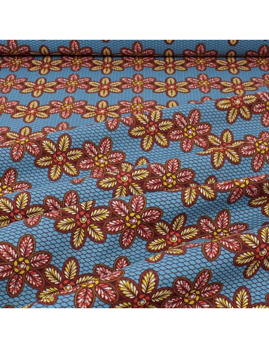Tissu coton imprimé africain floral bleu