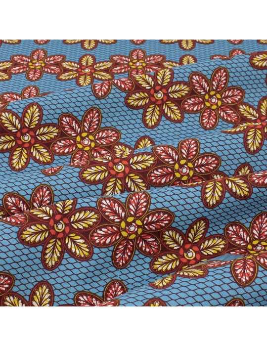 Tissu coton imprimé africain floral bleu