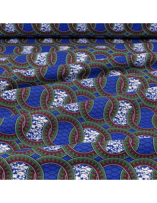 Coupon coton imprimé africain géométrique 300 x 150 cm bleu foncé