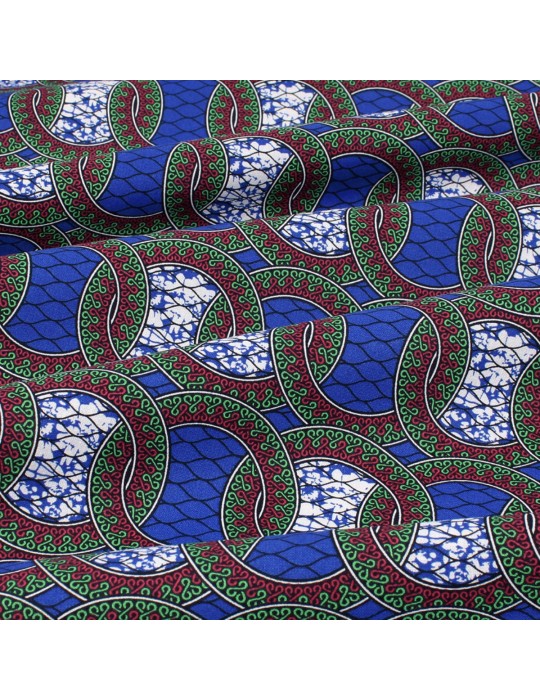 Coupon coton imprimé africain géométrique 300 x 150 cm bleu foncé
