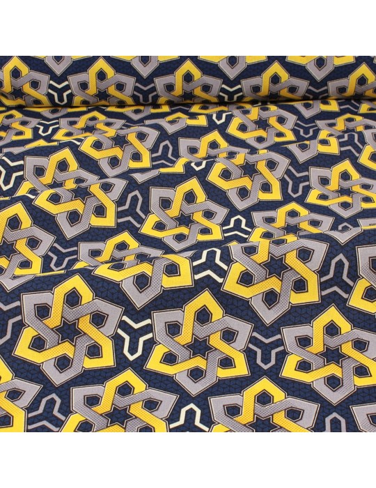 Coupon coton imprimé africain géométrique 300 x 150 cm bleu