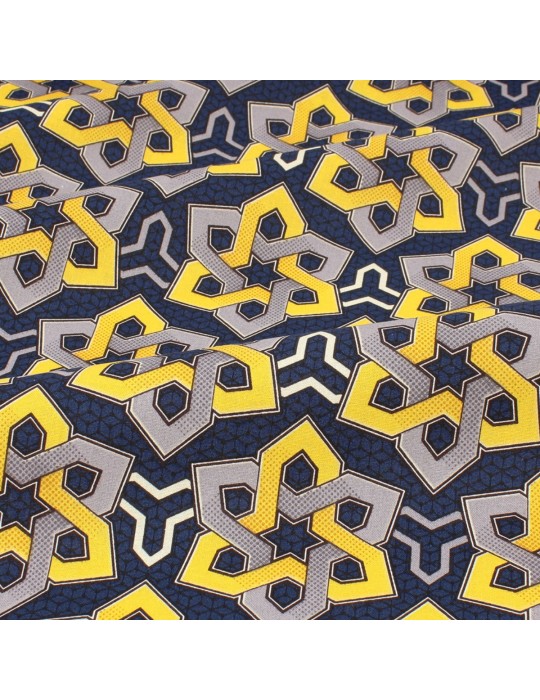 Coupon coton imprimé africain géométrique 300 x 150 cm bleu