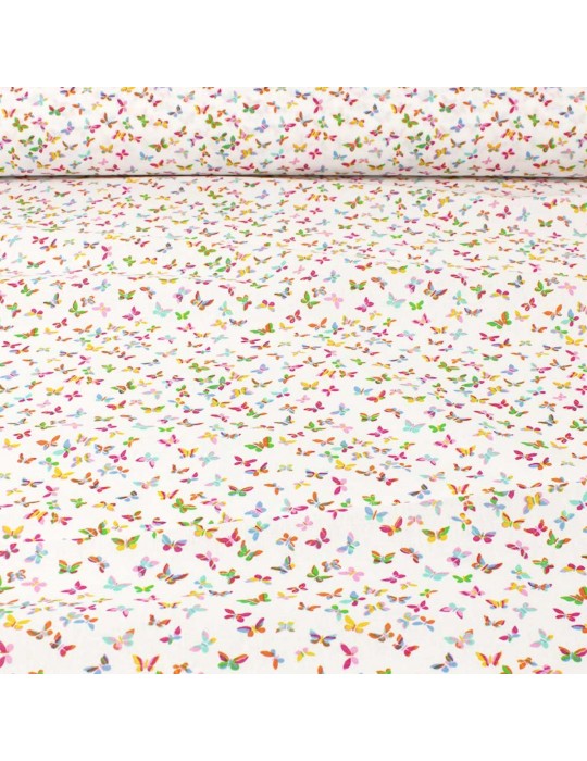 Tissu cretonne papillon blanc