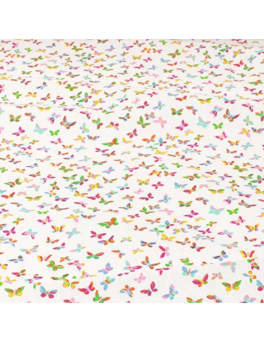 Tissu cretonne papillon blanc