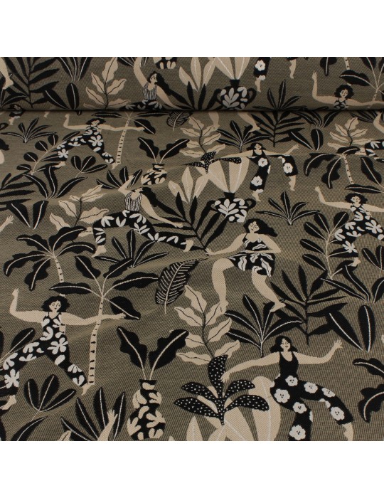 Tissu jacquard végétal/salsa taupe