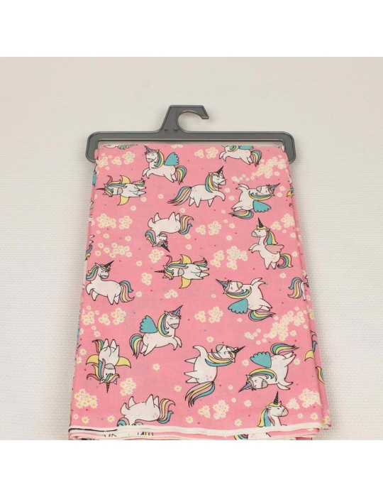 Coupon coton licorne rose 300 x 150 cm