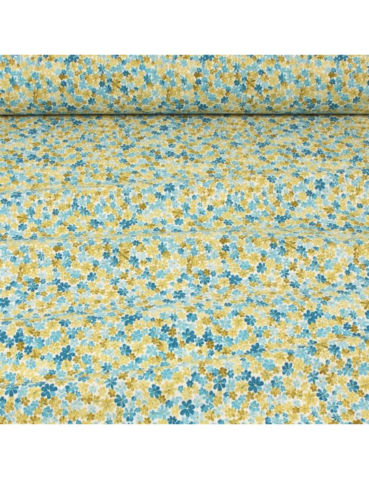 Tissu coton petites fleurs bleues