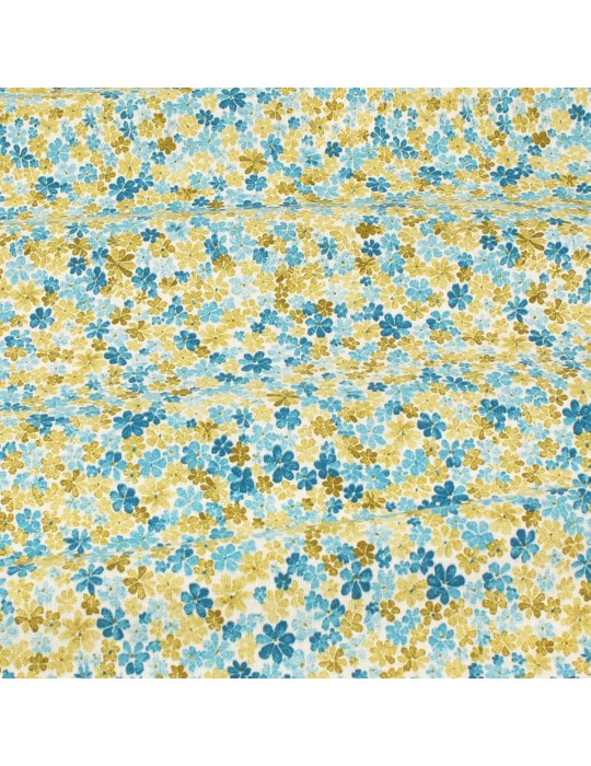 Tissu coton petites fleurs bleues