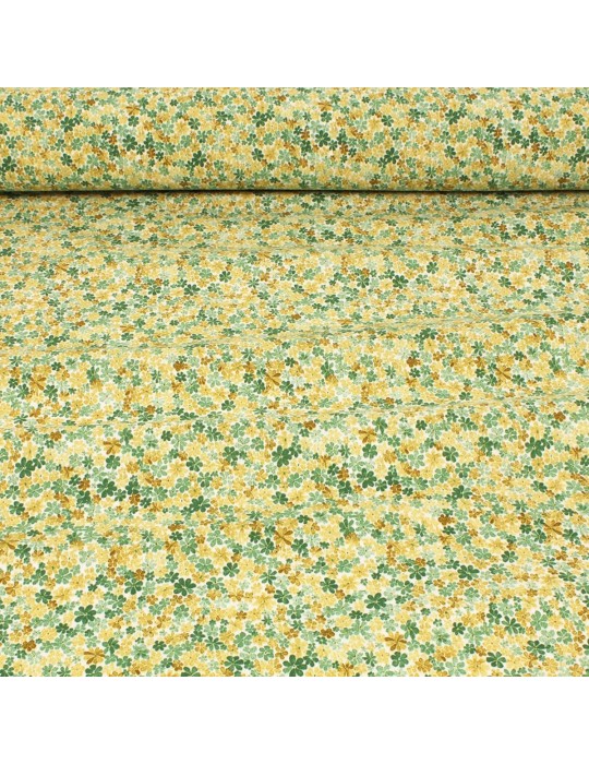 Tissu coton petites fleurs vertes/jaunes