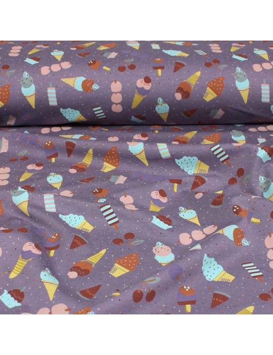 Tissu jersey coton/élasthanne imprimé violet