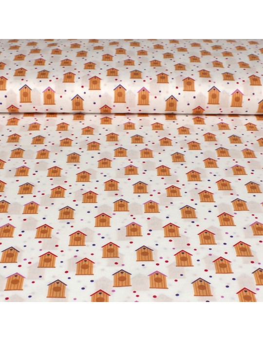 Tissu popeline 100 % coton imprimé blanc
