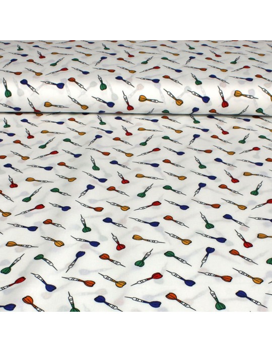 Tissu popeline imprimé 100 % coton blanc