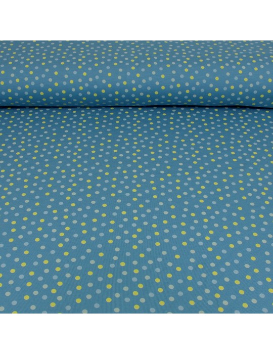 Tissu Jersey imprimé pois jaunes/fond bleu