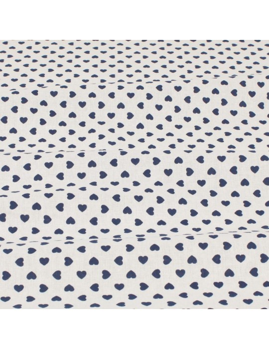 Tissu coton petits cœurs bleu/blanc