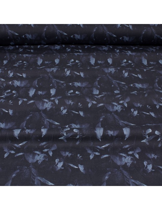 Tissu cretonne végétal bleu marine