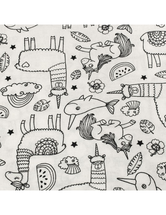 Coupon coton imprimé 50 x 50 cm blanc