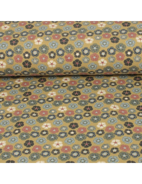 Coupon jersey imprimé fleurs 150 x 145 cm jaune