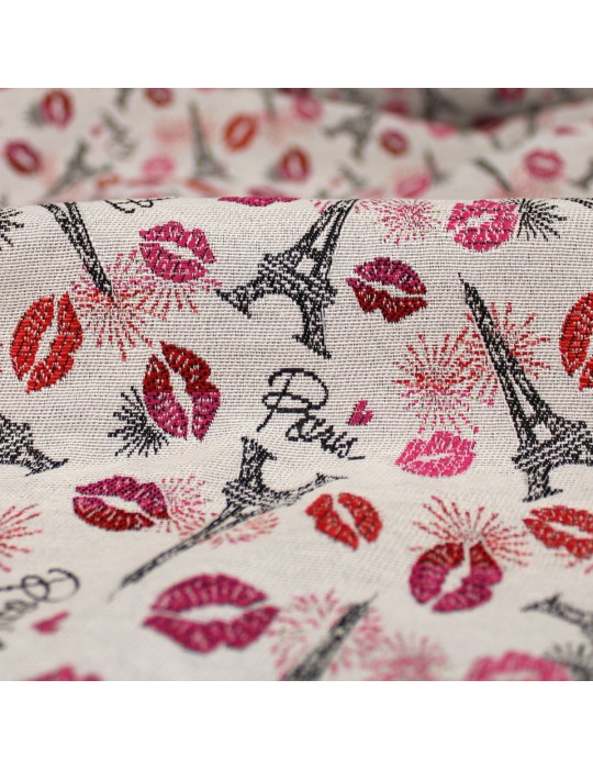 Tissu d'ameublement Jacquard tour Eiffel rose