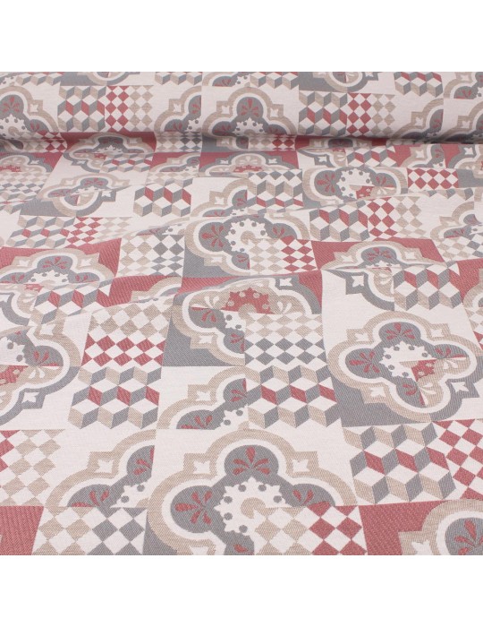 Tissu jacquard blanc/rose