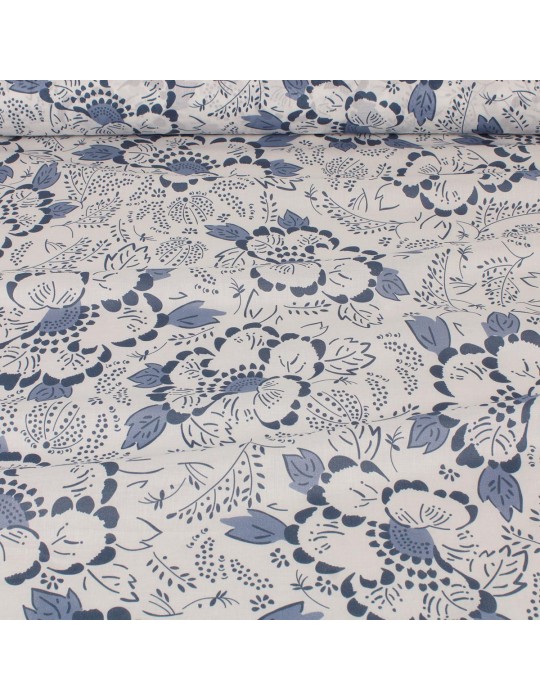 Tissu voile de coton végétal blanc/bleu