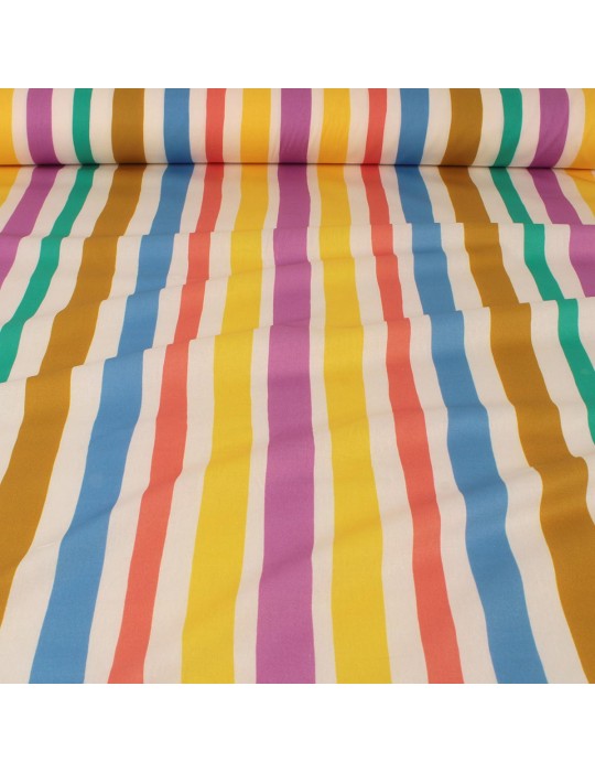 Tissu cretonne rayures multicolore