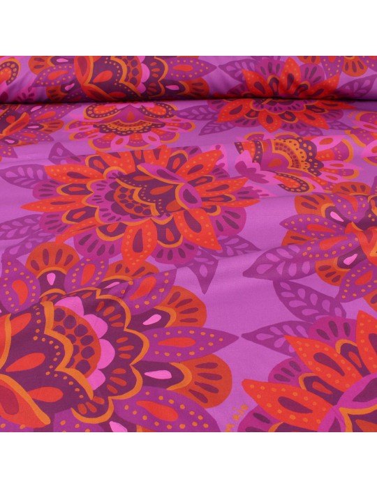 Tissu cretonne imprimé violet/orange