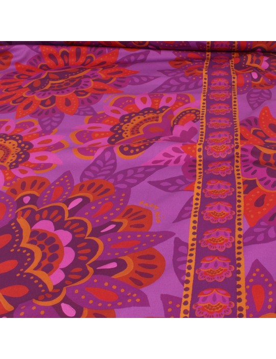 Tissu cretonne imprimé violet/orange