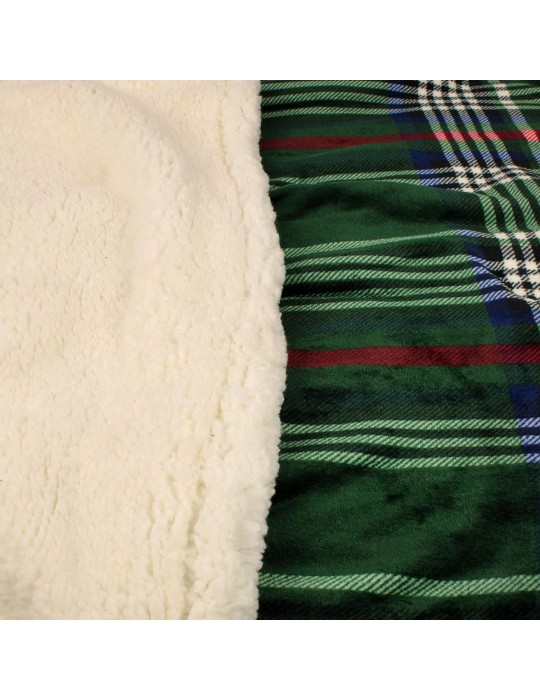 Plaid sherpa quadrillage blanc/vert 150 x 200 cm