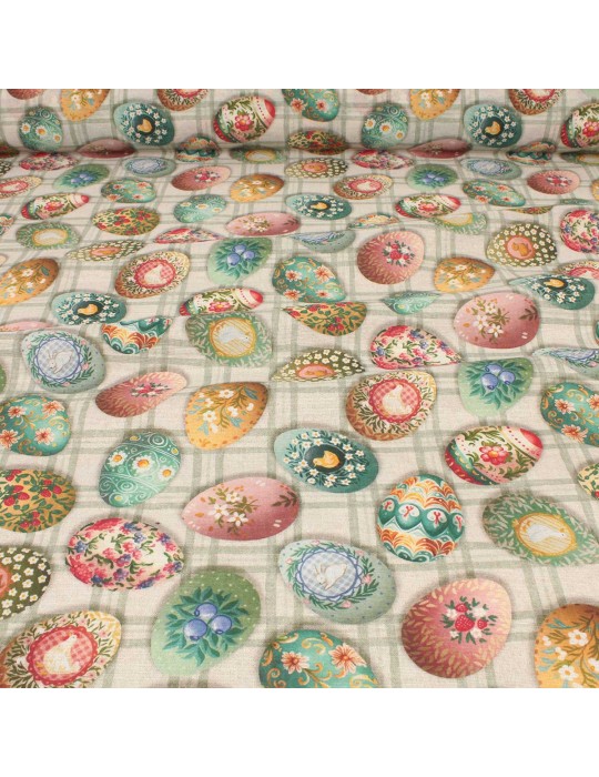 Tissu coton/polyester œufs de Pâques multicolore